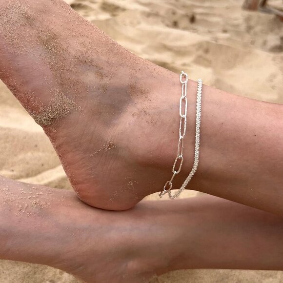 2 Layered Paper-SL Beaded Cuban Link Waterproof Adjustable  Anklet for Women - Picture 6 of 9